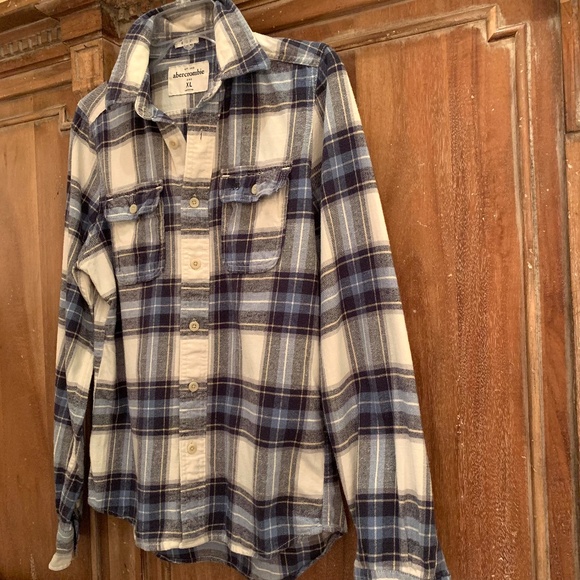 Abercrombie Kids Muscle Plaid Cotton Flannel Button Up Shirt Blue Size XL - Picture 6 of 13